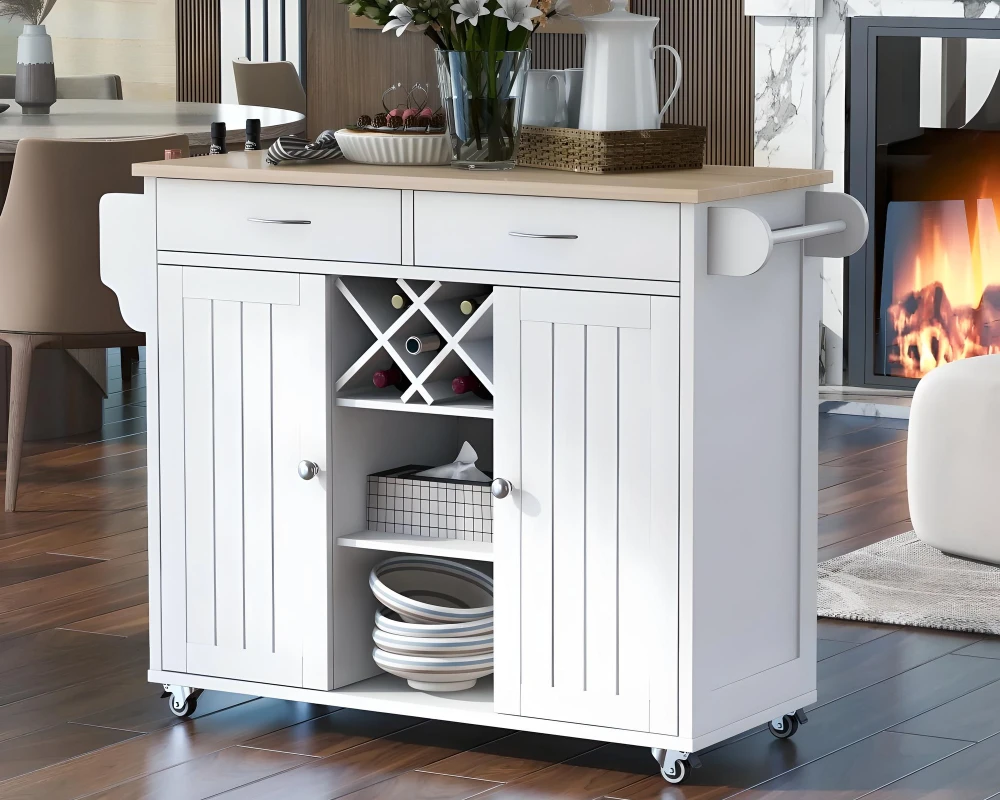 kitchen island with shelves